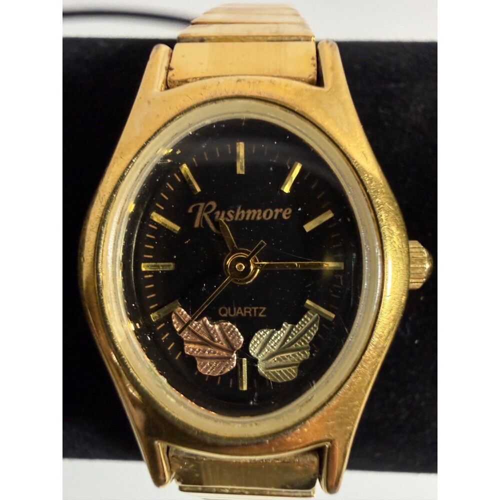 Rushmore Black Hills Gold Womens Quartz Watch With Black Dial & Gold-Tone Expand